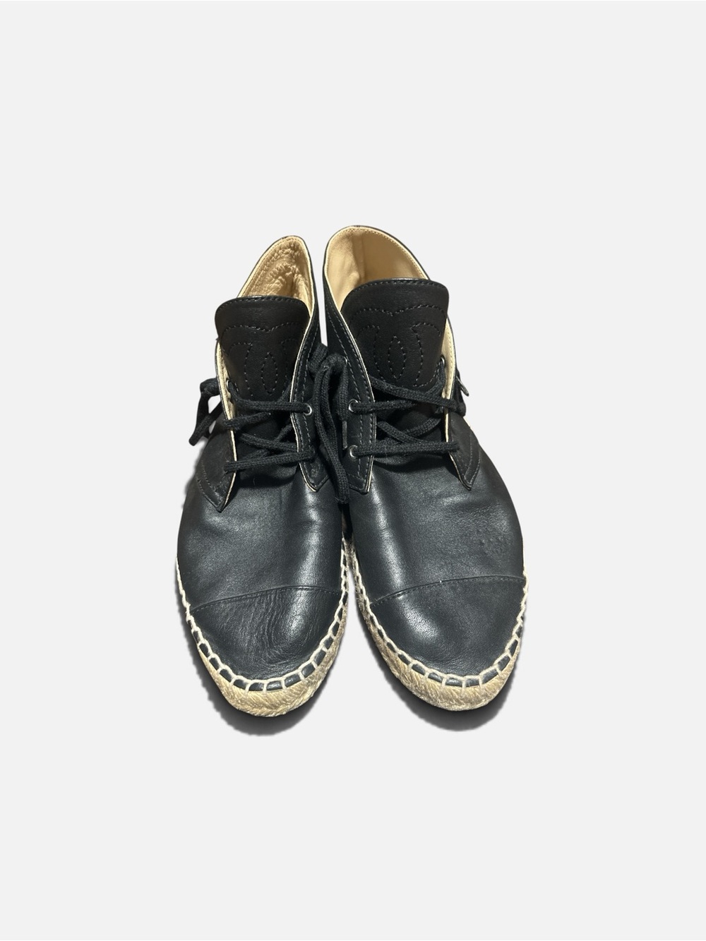 Authentic Chanel  Leather Espadrille Lace-Up Women's Shoes